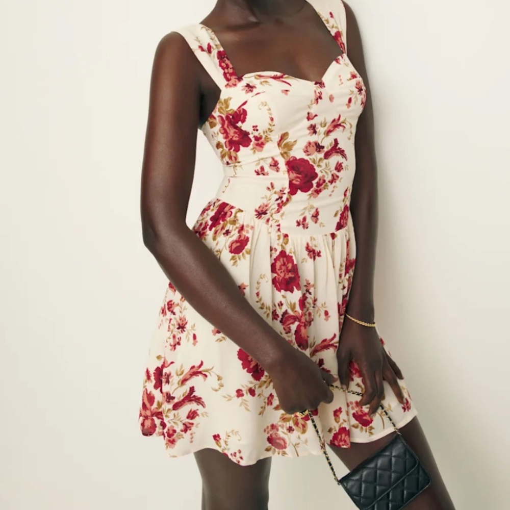 NEW WITH TAGS Reformation Red and Cream Floral Mini Dress